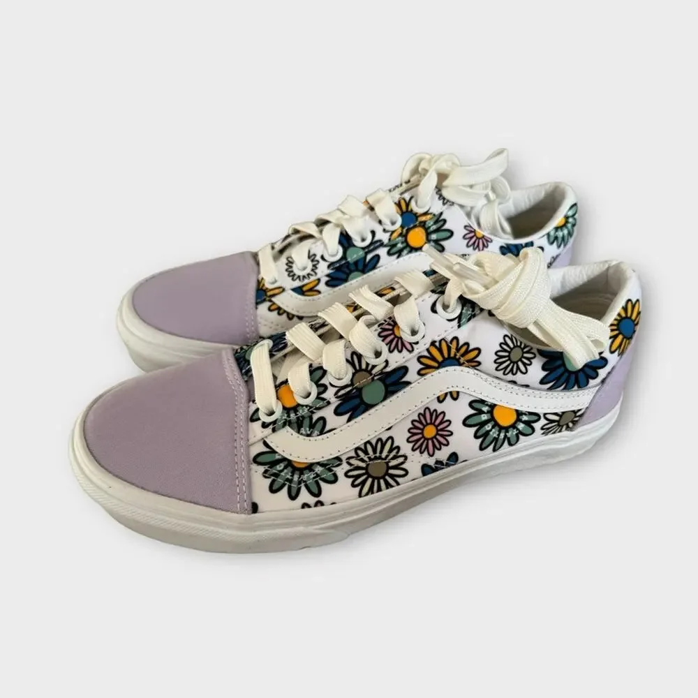 Vans Off The Wall Low Top Sneakers in White/Purple Floral Print, Size 7 - Picture 2 of 12